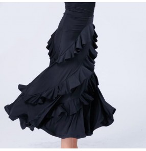 ballroom dance skirt for women female Black color ruffles big skirted ballroom waltz tango dance skirts