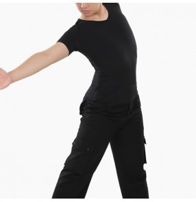 Black color Latin ballroom dance Shirts for men male adult Short-sleeved top modern dance clothes standard ballroom dance dance clothes