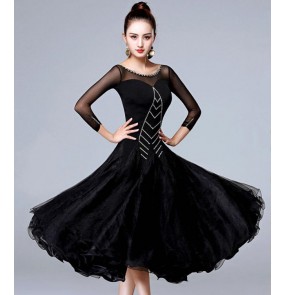 Black colored rhinestones Women's black colored ballroom dancing dresses waltz tango dance dresses