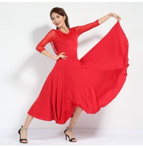 Black Red half sleeves Modern Ballroom dance dress for women female dance waltz big swing dress dance skirt