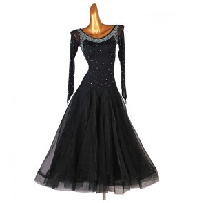 Black rhinestones competition ballroom dancing dress for women girls waltz tango dance dress costumes for female