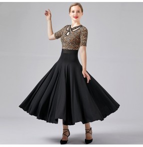 Black with leopard ballroom dancing dresses for women female tango waltz dance dress