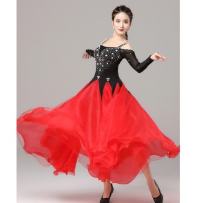 Black with red competition ballroom dance dresses for women waltz tango dance dresses stage performance ballroom dance costumes