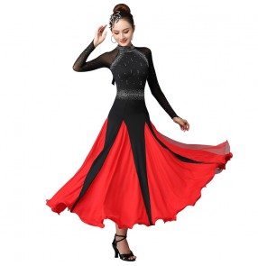 Black with red diamond long sleeves ballroom dancing dresses for women waltz tango foxtrot dance dress 