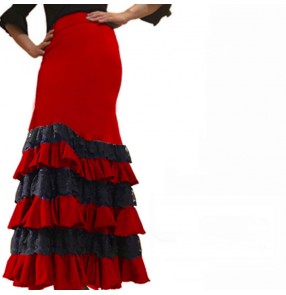 Black with red flamenco dance skirts for women girls paso double spanish bull dance skirts ballroom dance skirts for lady