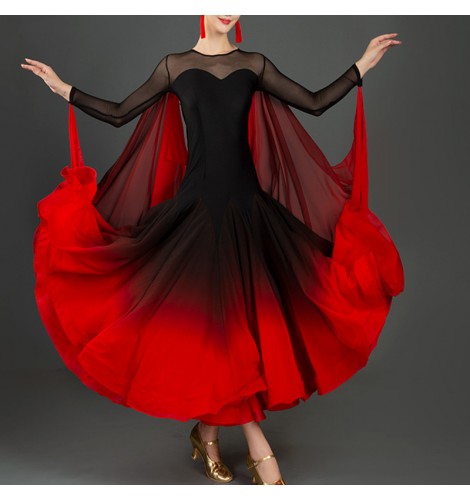 Black with red gradient ballroom dancing dress for women girls waltz ...