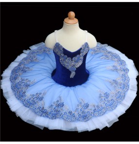Blue with white swan lake ballet dance dress for kids classical ballerina tutu pancake skirt ballet dance costumes for girls