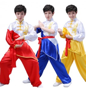 Boy kids children china kungfu uniforms dragon pattern costumes taichi training martial school competition stage performance clothing uniforms
