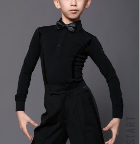 Boy Latin dance body shirts boys ballroom dance competition clothes practice clothes boys white black long-sleeved latin dance clothes tops
