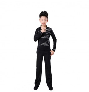 Boy latin dance shirts and pants set kids children rumba chacha modern dance stage performance tops and trousers costumes