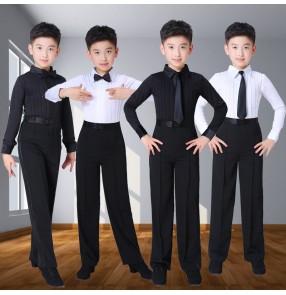 Boy white black ballroom latin dance tops and pants kids latin stage performance shirts and trousers