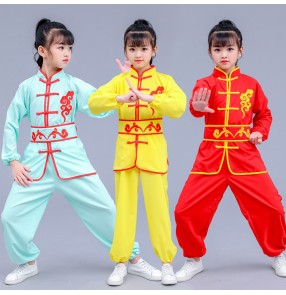 Boys kids chinese kungfu wushu costumes girls children stage performance martial taichi traning uniforms