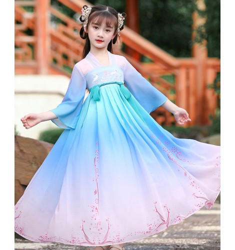 Hanfu Girls Retro Dress Children Tang Suit Fairy Ancient Costume Chinese  Dress