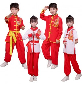 Children boy girls wushu clothing martial arts Taekwondo judo clothes Primary secondary school short-sleeved taichi kungfu competition performance costumes