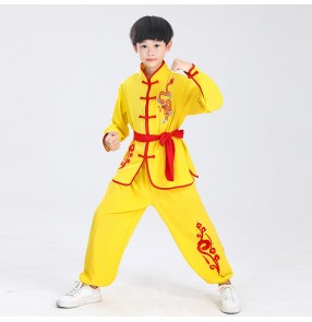 Children Boy gold dragon yellow red black Chinese kungfu Wushu stage performance clothing Tai Chi Clothes Stretch cotton Chinese martial arts competition suit