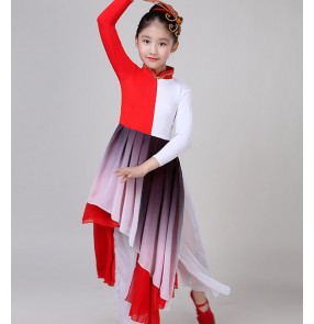 Children boys girls chinese folk dance costumes fan dresses traditional anicent kungfu drama cosplay dresses