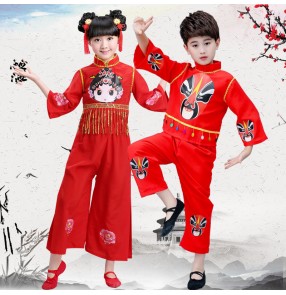 Children chinese folk dance costumes boy girls Pecking opera drama cosplay costumes