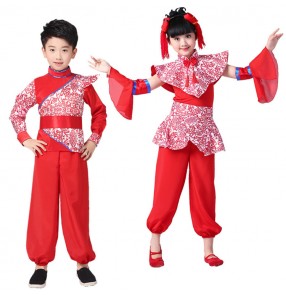 Children Chinese folk dance costumes boys girls ancient traditional stage performance yangko drummer cosplay new celebration dresses