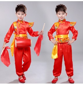 Children chinese folk dance costumes for dragon style girls boys stage performance yangko drummer new year celebration cosplay dresses clothes