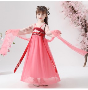 Children chinese folk dance costumes girls hanfu ancient fairy dress anime cosplay dress princess traditional dance dress