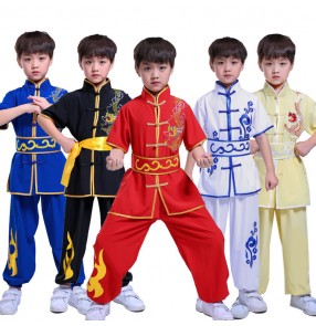 Children Chinese traditional dragon wushu kungfu uniforms boys kids children school stage performance tacihi martial costumes suits