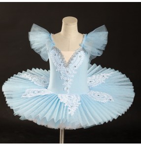 Children girls light blue ballet dance dress tutu skirt classical dance concert ballerina performance costume princess performance dresses little swan lake skirt