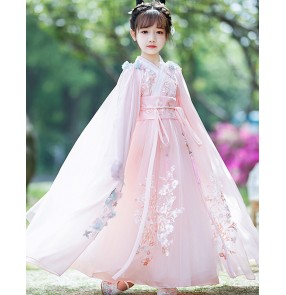 Children girls pink chinese hanfu fairy dress for girl Chinese han tang ancient style Empress cosplay Tang suit Princess cosplay dresses