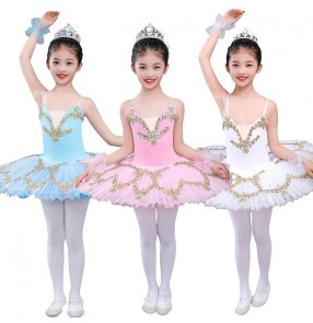 Children Girls white pink blue ballet dance dresses ballerina tutu skirts kids professional little swan lake sling ballet performance costume