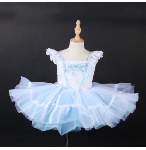 Children light blue ballet dance dresses modern dance lace princess dress Tutu skirt stage birthday party performance costume