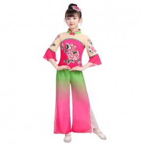 Children's chinese classical folk dance costumes girls elegant  fairy dresses Chinese style dance umbrella dance fan dance girls Yangko costumes