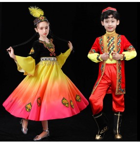 Children's Chinese folk Xinjiang dance costumes Hui Kazakh kids performance outfits boys and girls Uyghur dance wear