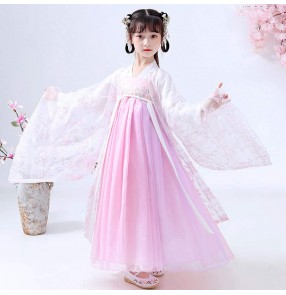 Children's Chinese Hanfu Girl Ancient Costume Tang dynasty pink empress fairy dresses Costume Girl Chinese Style Cherry Blossom Princess Dress