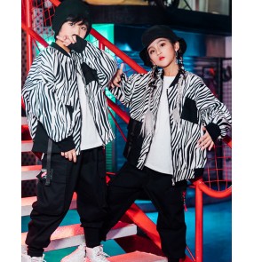 Children's hiphop street dance costumes jazz dance outfits boy girls gogo singers zebra printed rap dance clothing trendy outfit boy trend model show hip-hop clothing