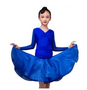 Children's royal blue Latin dance dress girls competition performance latin dance skirt ballroom dance dress for kids