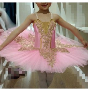 Children's tuu skirt ballet dance costumes white pink little swan lake dance dresses suspenders girls ballet costumes