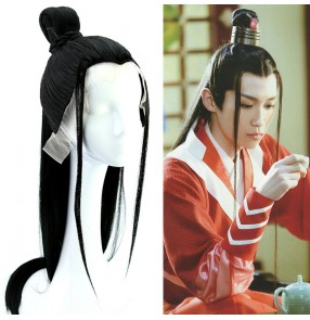 Chinese ancient hanfu folk costumes wig for men prince swordsman warrior cosplay hair accessories film anime drama perofrmance photos wig headgear for male