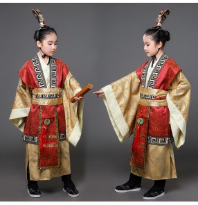 Chinese ancient traditional dance costumes for boys girls children tang hanfu prince stage performance photos drama cosplay robes clothes