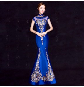 Chinese dress qipao dress evening dress oriental miss etiquette model show performance host dresses