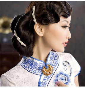 Chinese traditional retro qipao dresses cosplay front bangs for women Republic of China Shanghai cheongsam photos performance wave bangs hair piece
