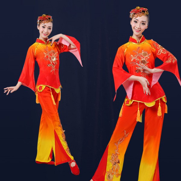 Chinese yangko folk dance costumes for women female red with