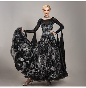 Custom size black luxury ballroom dancing dresses for women girls waltz tango dance dresses