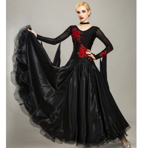 Custom size blck red ballroom dancing dresses for girls women competition waltz tango ballroom dance dresses