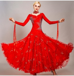 Custom size blue red Women's ballroom dancing dresses waltz tango dance dresses