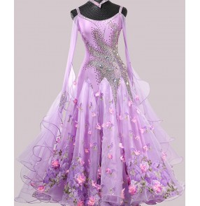 Custom size Competition Purple ballroom dance dresses for women girls waltz tango foxtrot smooth dance long dress for lady