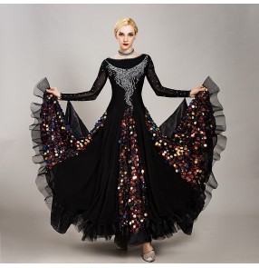 Custom size diamond black ballroom dancing dresses for women girls waltz tango dance dress 