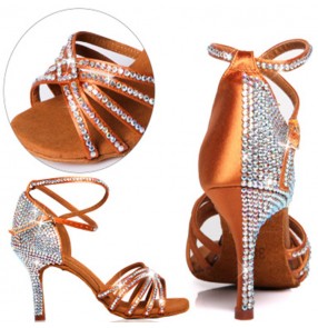 Custom size handmade rhinestones Women's competition stage performance latin dance shoes waltz tango professional sandals shoes