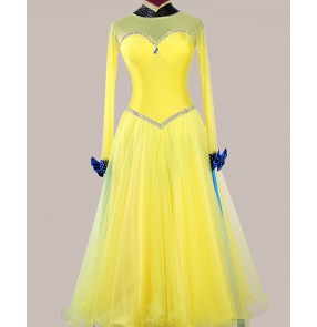 Custom size handmade yellow royal blue competition women girls ballroom dancing dress waltz tango dance dresses