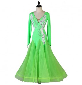 Custom size neon green ballroom dance dress for girls women ballroom dance skirts waltz tango dance costumes for female