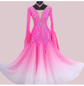 Custom size pink gradient bling competition dress for women girls Ballroom dance high-end waltz ballroom dance skirt Ballroom dance costume