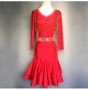Custom size red girls women competition ballroom latin dance dresses samba chacha rumba salsa dance dress